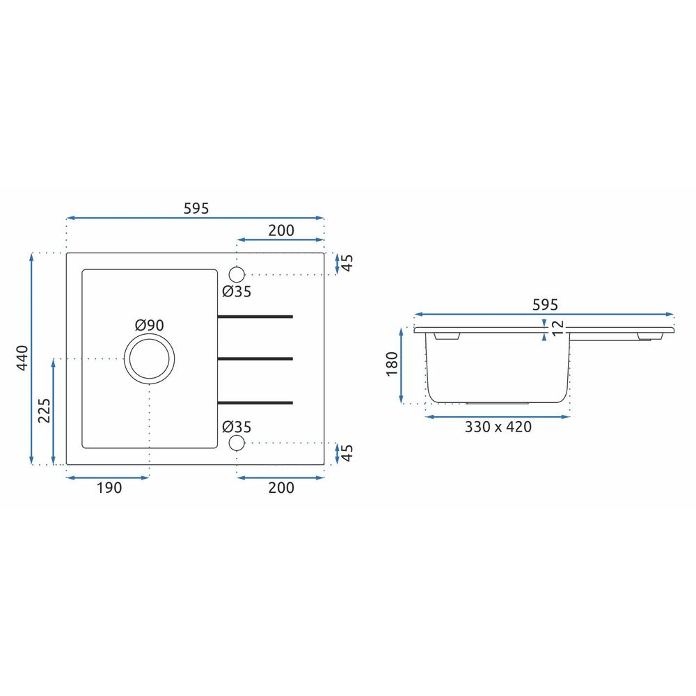 Kuchynský drez REA NORTH - šedá žula