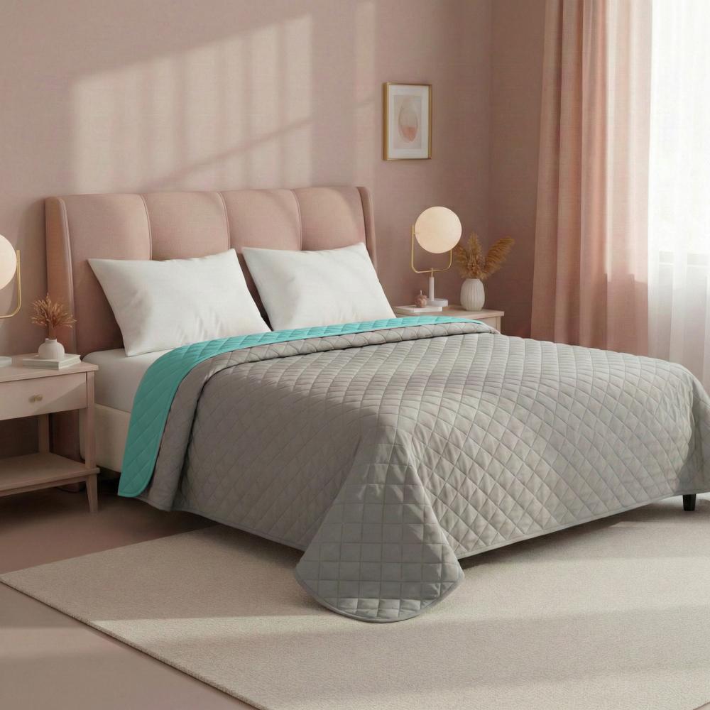 Narzuta dwustronna pikowana Inez  jasnoszary-miętowy