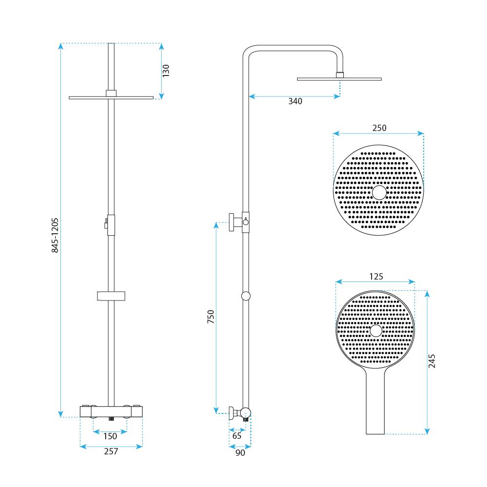 Set de duș fără pipă cu termostat Rea Lungo Gold Brush