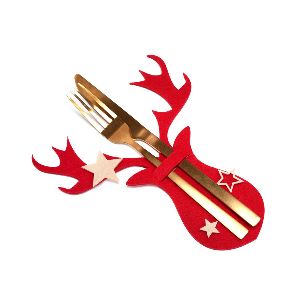 Pokrowiec na sztućce Świateczny 6 szt Renifer Czerwony