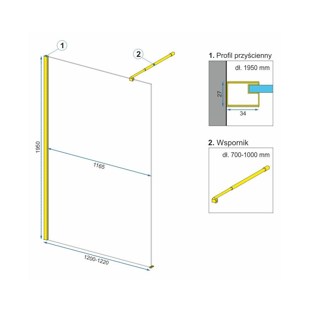 Tuš zaslon Rea Aero Ombre Gold Brush/White 120