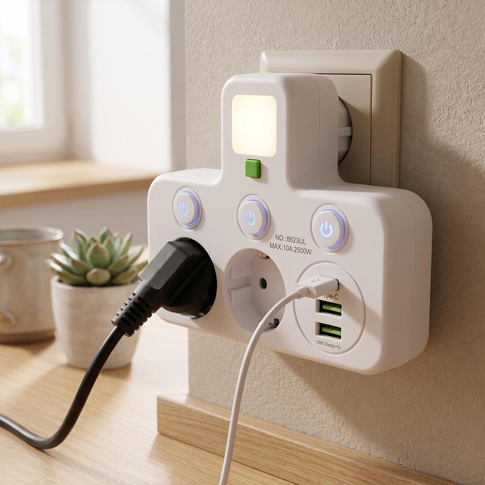 Listwa zasilająca 2 gniazda + 2x USB-A + USB-C JNH017 Biała