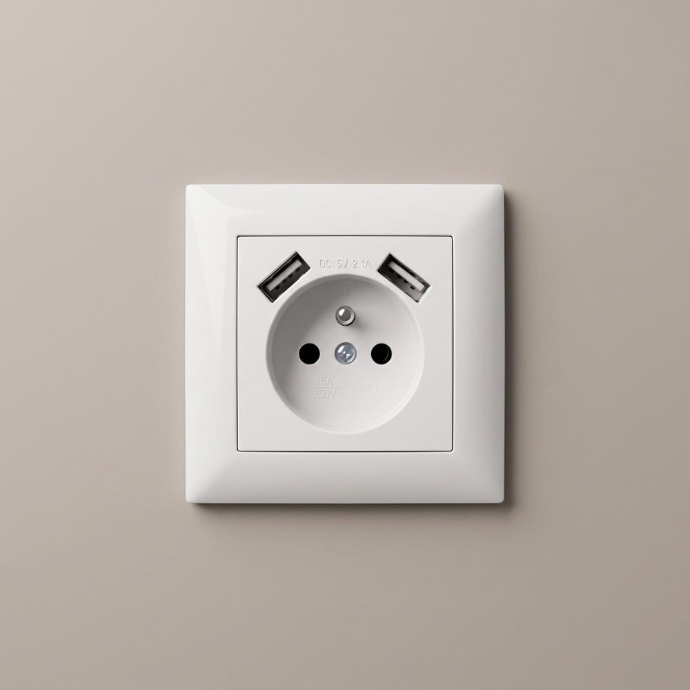 Gniazdo pojedyncze z uziemieniem + 2x USB-A z ramką OSTE JNH003-G Białe