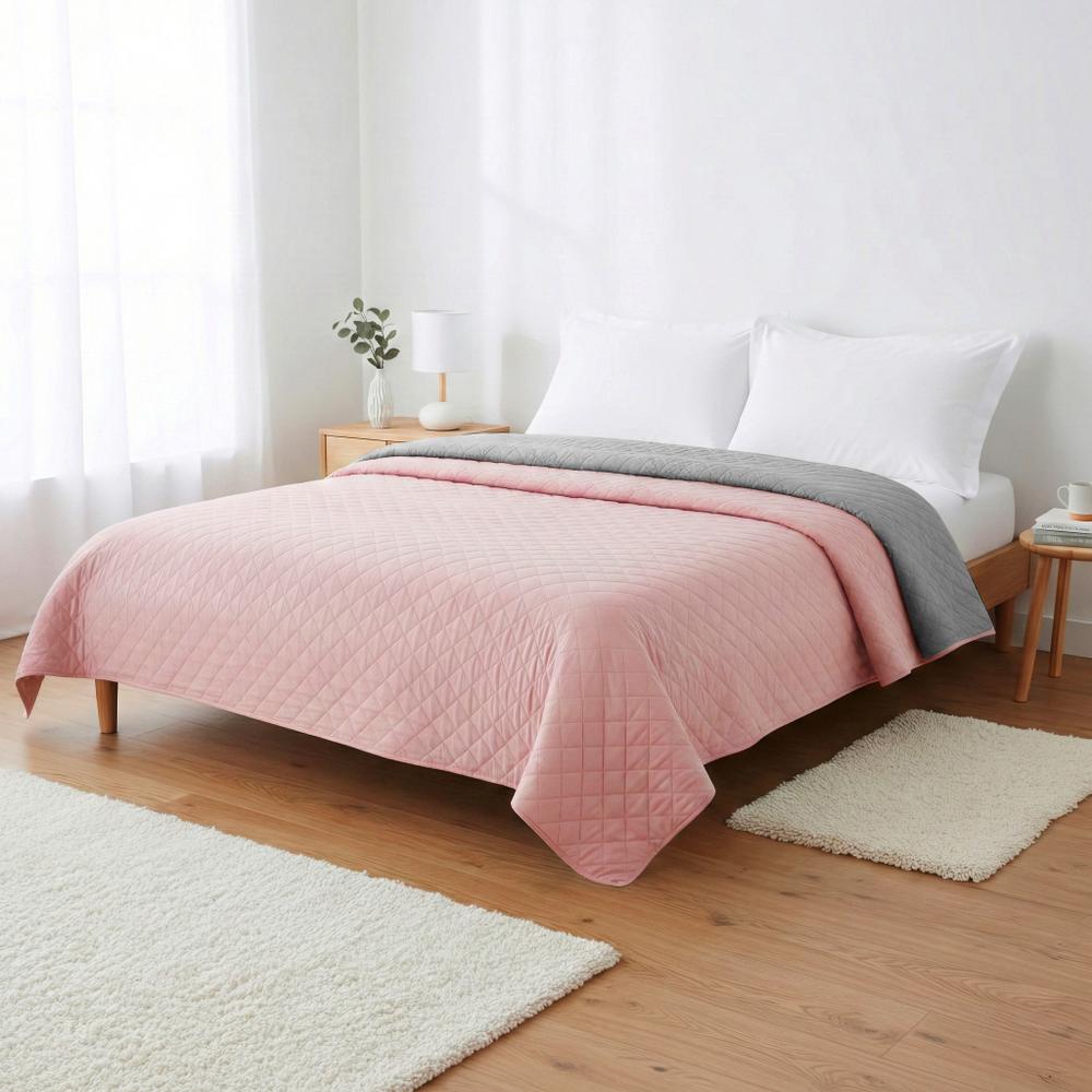 Narzuta dwustronna pikowana Inez  jasnoszary-różowy