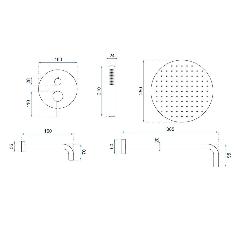 Built-in shower set Rea Lungo Copper + BOX