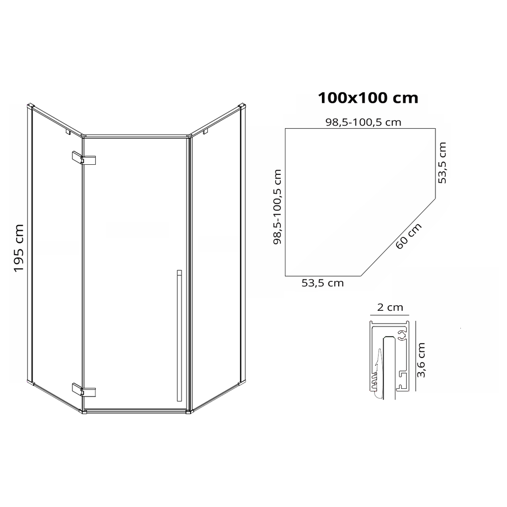 Cabine de douche DIAMOND BLACK MAT 100x100