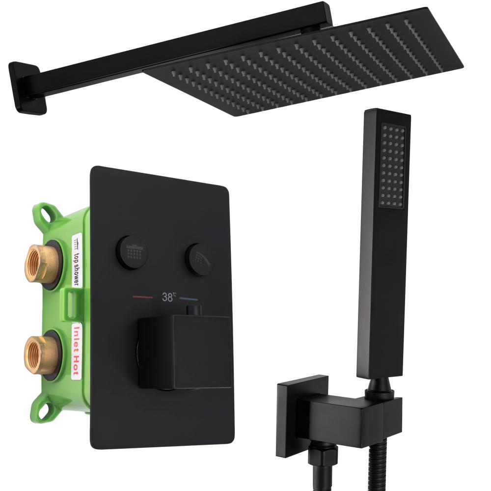 Peidetud dušikomplekt FENIX DAVIS Black koos termostaadiga +BOX