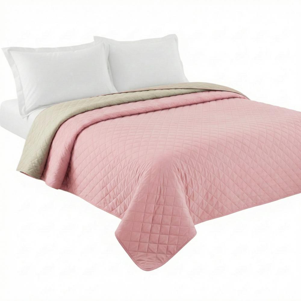 Narzuta dwustronna pikowana Inez beżowo-różowy