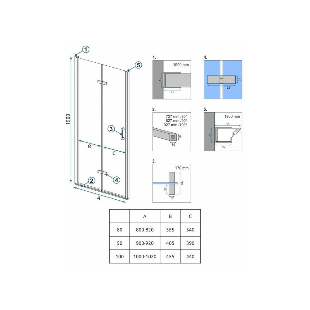 Tuš vrata Rea Molier Chrome + adapter 100