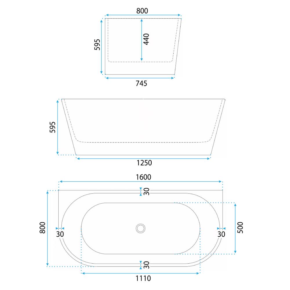 Acryl Wandmontage Badewanne CAPRI 160cm