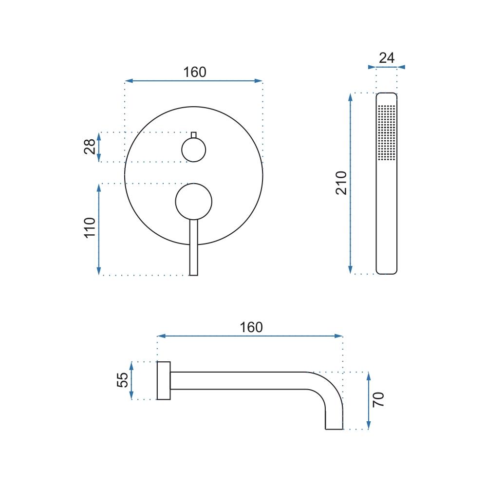 Unterputz Wannenarmatur Rea Lungo  Gold +IBOX
