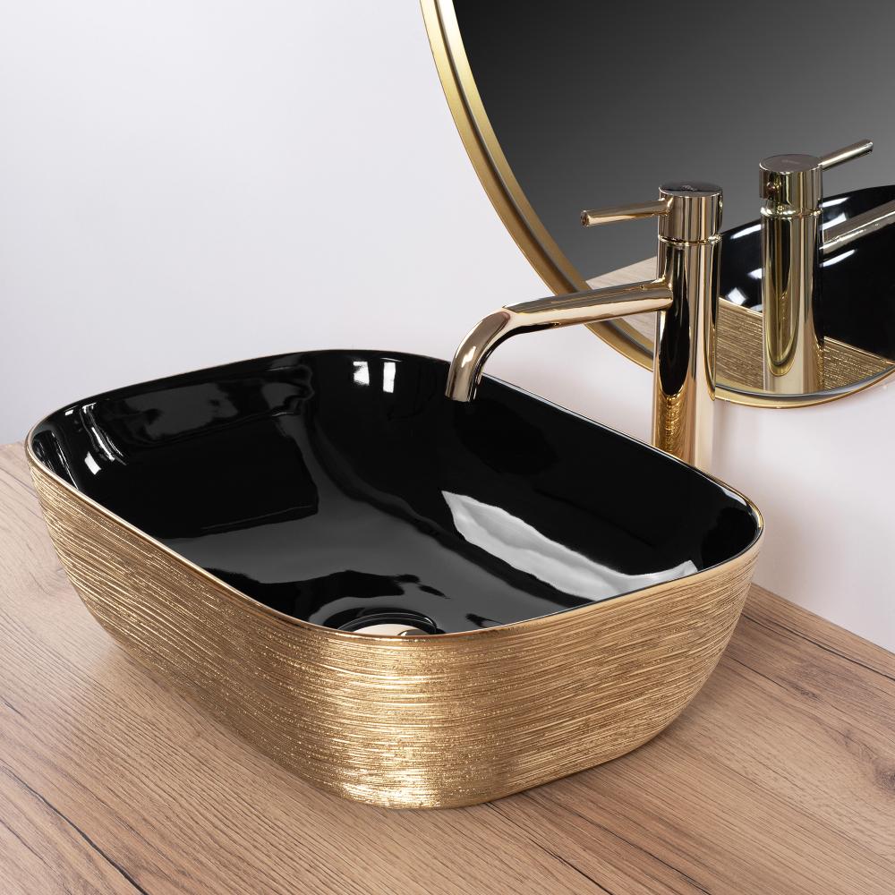 Lavabo da appoggio Rea Belinda BLACK  BRUSH GOLD