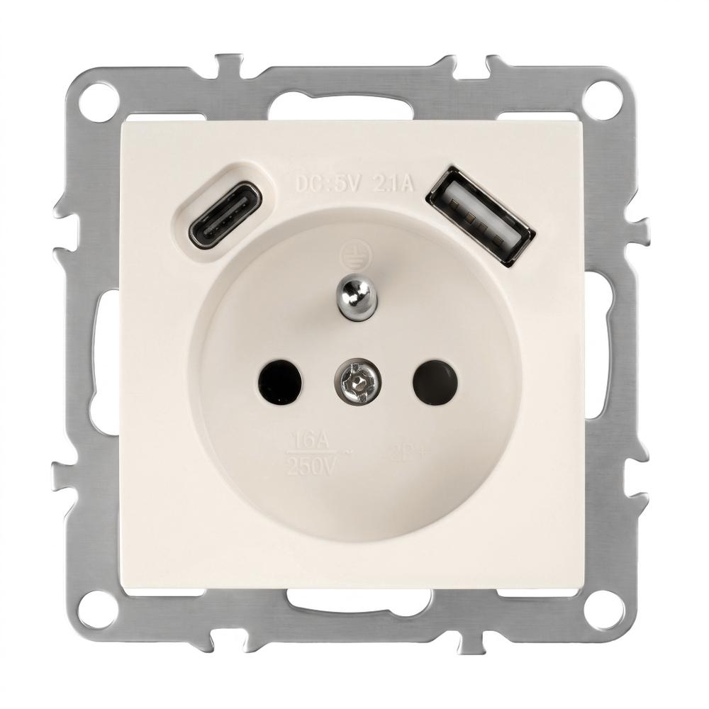 Gniazdo pojedyncze z uziemieniem + USB-A USB-C OSTE JNH004-G Beżowe