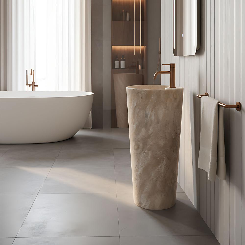 νιπτήρας δαπέδου κεραμικός/ μαρμάρινη όψη  Blanka Savana Matt  Μ: 40 x Π 40 Ύψος 85 Βάθος 14,5 εκ