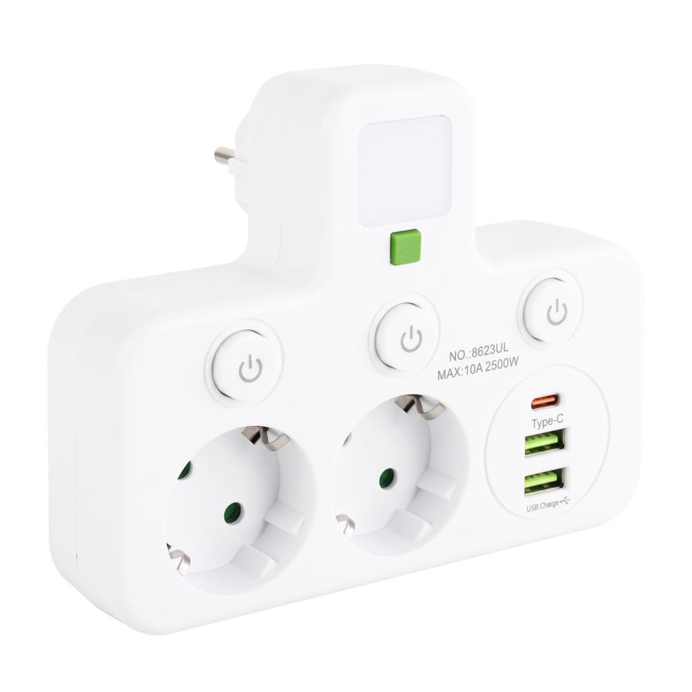 Listwa zasilająca 2 gniazda + 2x USB-A + USB-C JNH017 Biała