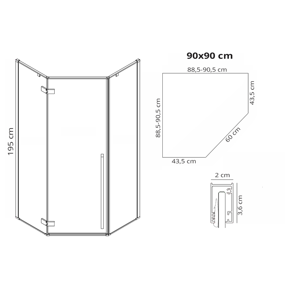 Duschkabine DIAMOND GOLD 90x90
