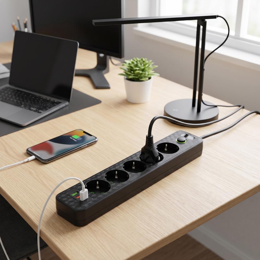 Listwa zasilająca Przedłużacz 5 gniazda + 2x USB-A + USB-C JNH022-5A Czarny