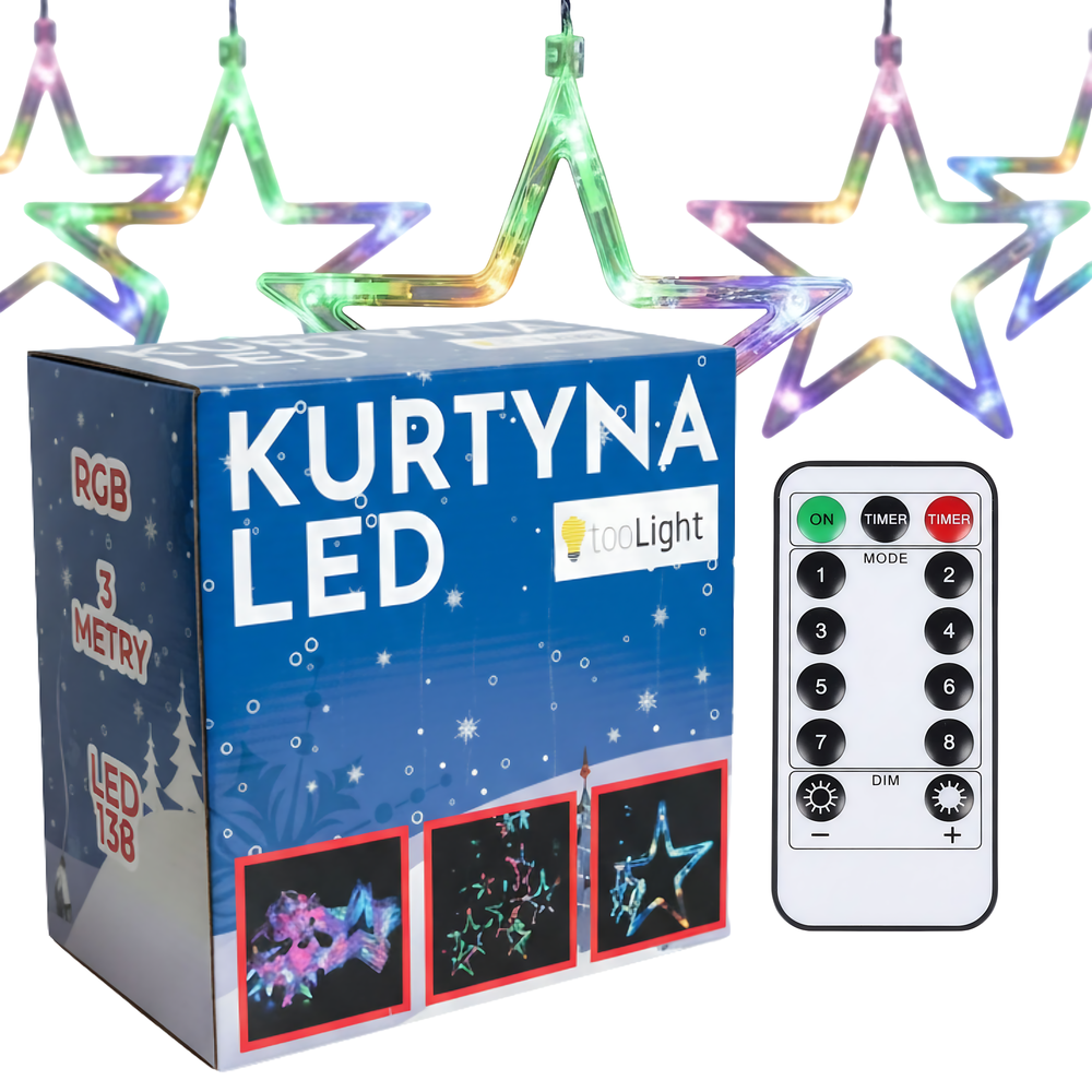 Kurtyna LED Gwiazdy Multikolor z Pilotem CD002-138