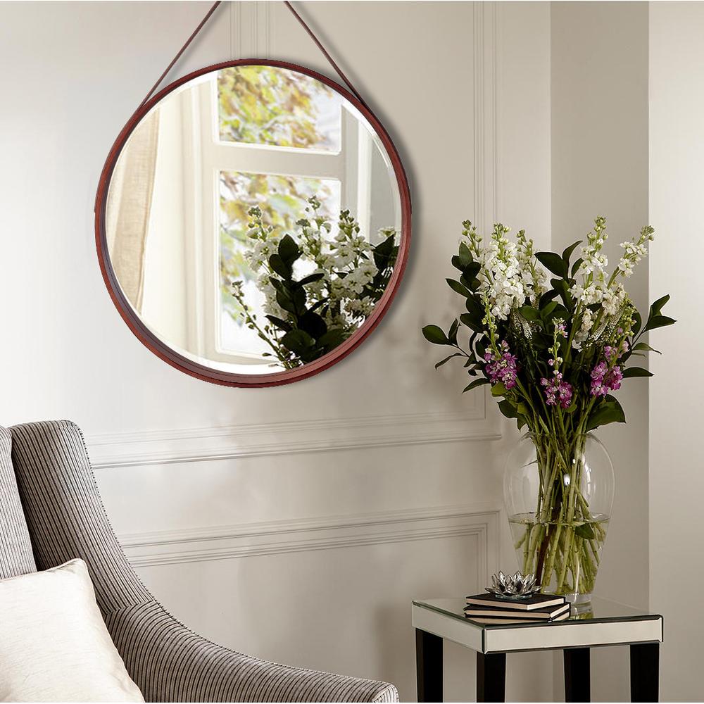 Lustro na pasku okrągłe drewniane   50 cm NBKL-19028