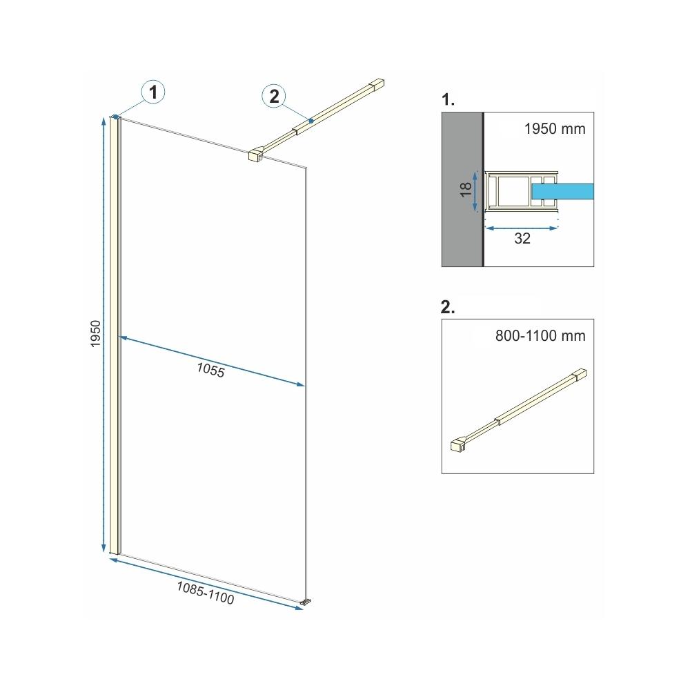 Paroi de douche Rea Aero Gold N 110 Walk In + EVO