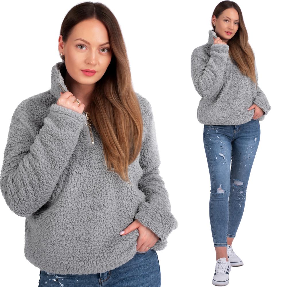 Bluza Damska Sherpa z kołnierzem Light Grey S