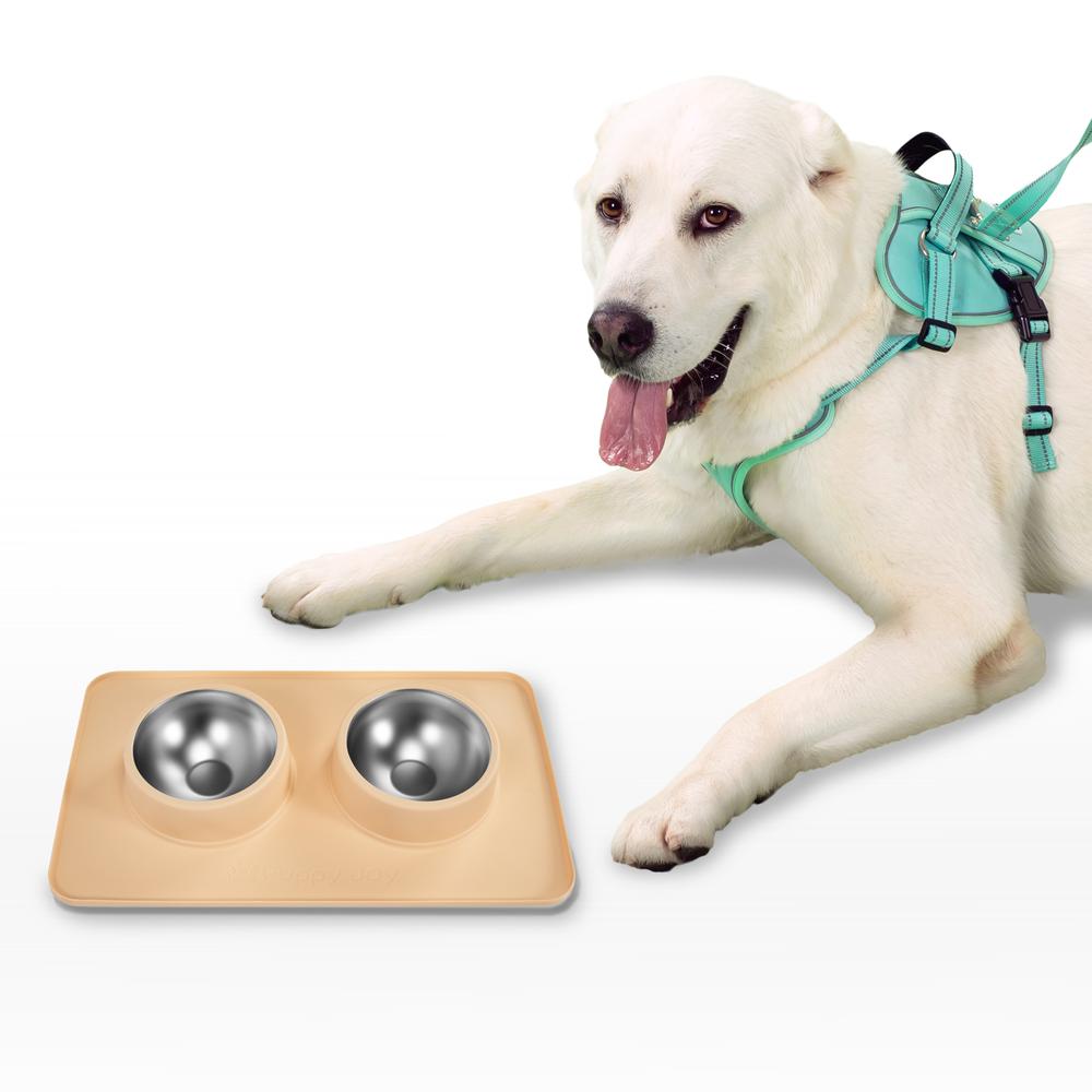 Metalowe Miski Dla Psa lub Kota z Antypoślizgową Matą Beż PJ-089