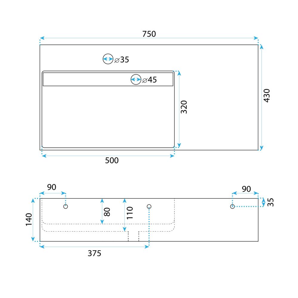 Умывальник конгломератный на столешницу  Archi 75 CM Grey MATT