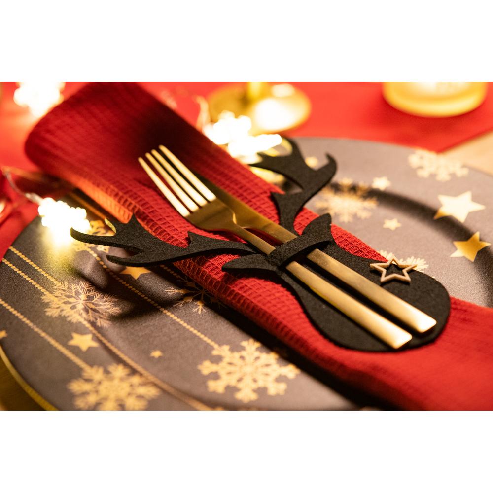 Pokrowiec na sztućce Świąteczny 6 szt Renifer Czarny