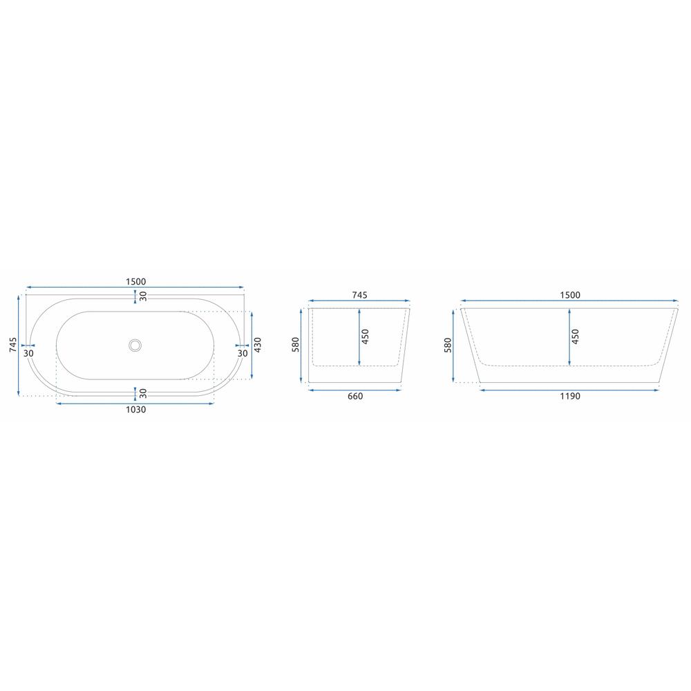 Akrilna stenska kad OLIMPIA 150 cm