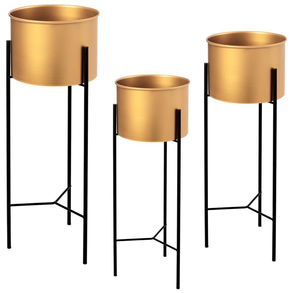 Zestaw 3 Złoto-Czarnych Kwietników Metalowych