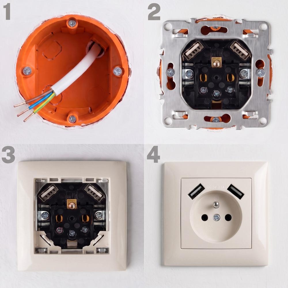 Gniazdo pojedyncze z uziemieniem + 2x USB-A OSTE JNH003-G Beżowe