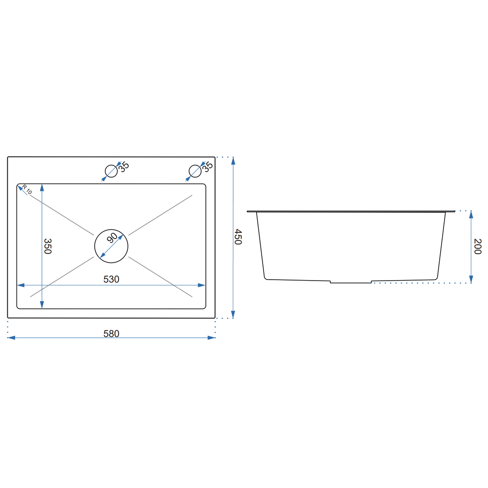 Νεροχύτης από ατσάλι LUKE 110 ( 58x 45 cm) x 20 cm  WORKSTATION