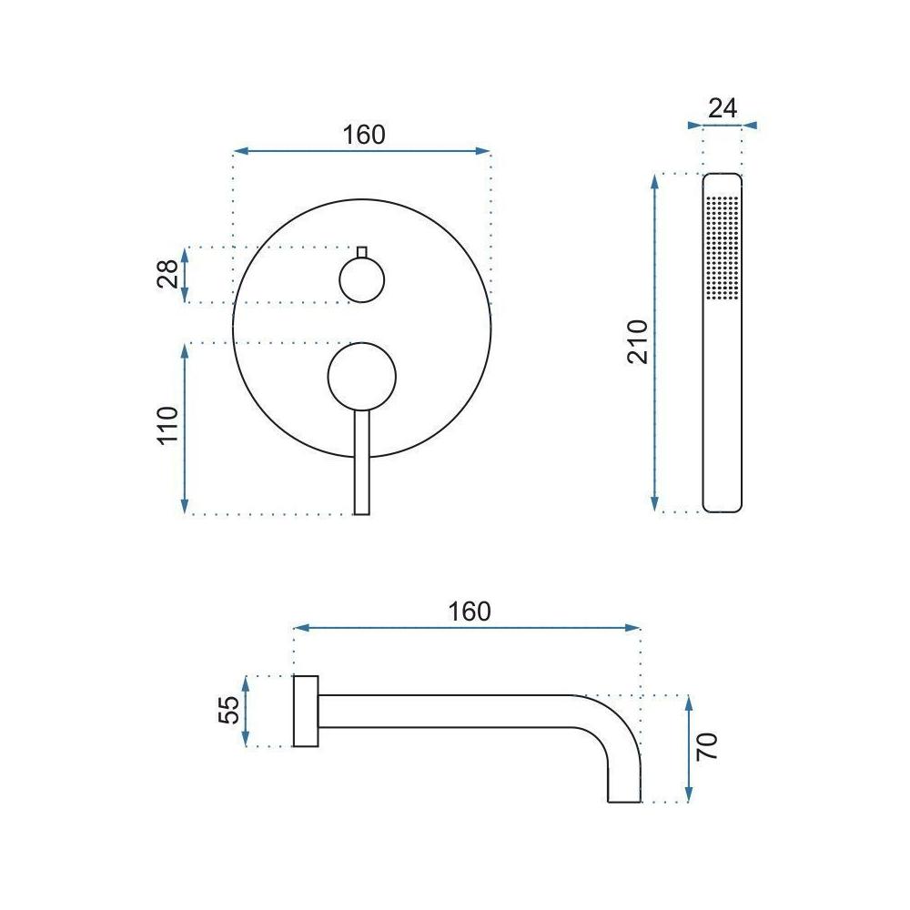 Wall Mounted Bath faucet Rea Lungo Brush Copper + Box