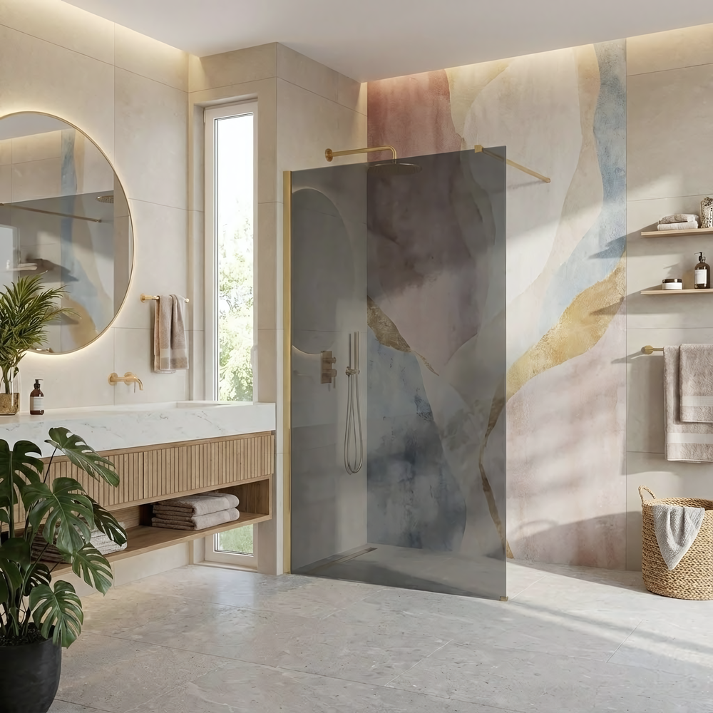 Stena za prhanje Rea Flexi Grey / Brush Gold 120