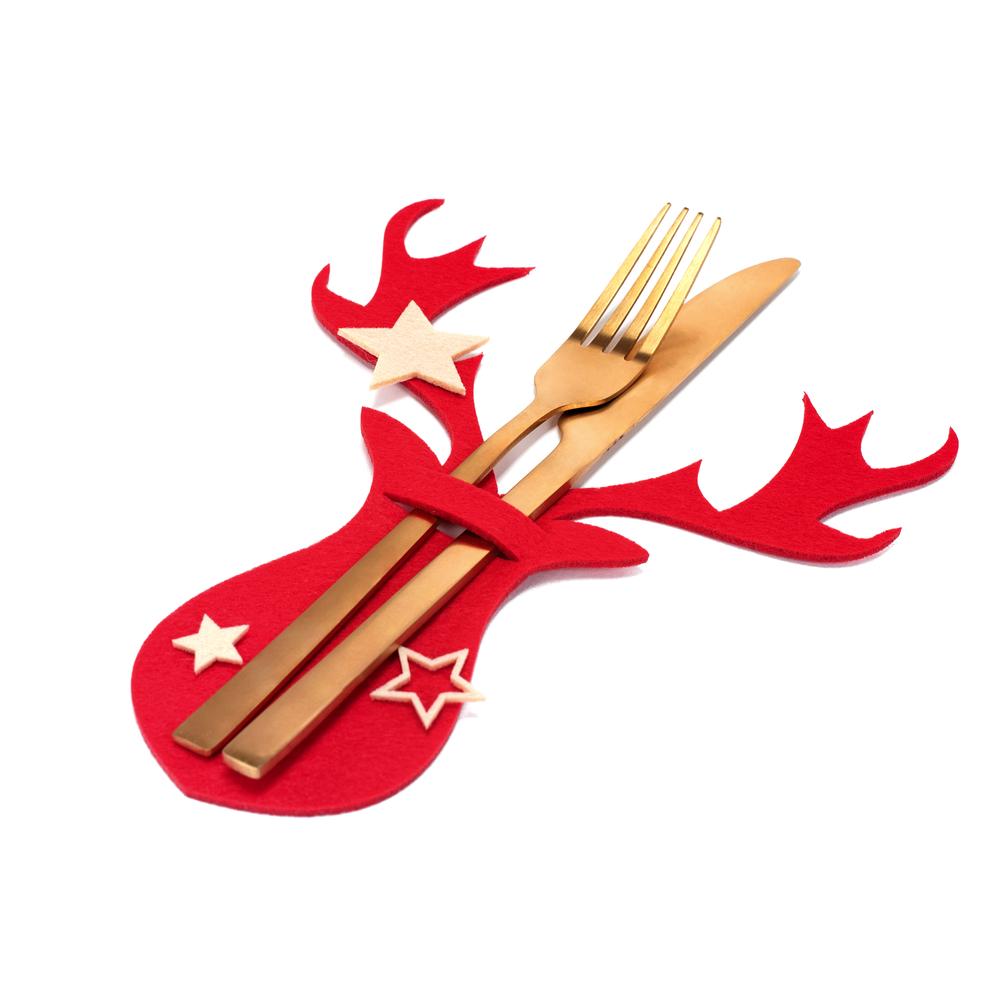 Pokrowiec na sztućce Świateczny 4 szt Renifer Czerwony 311377