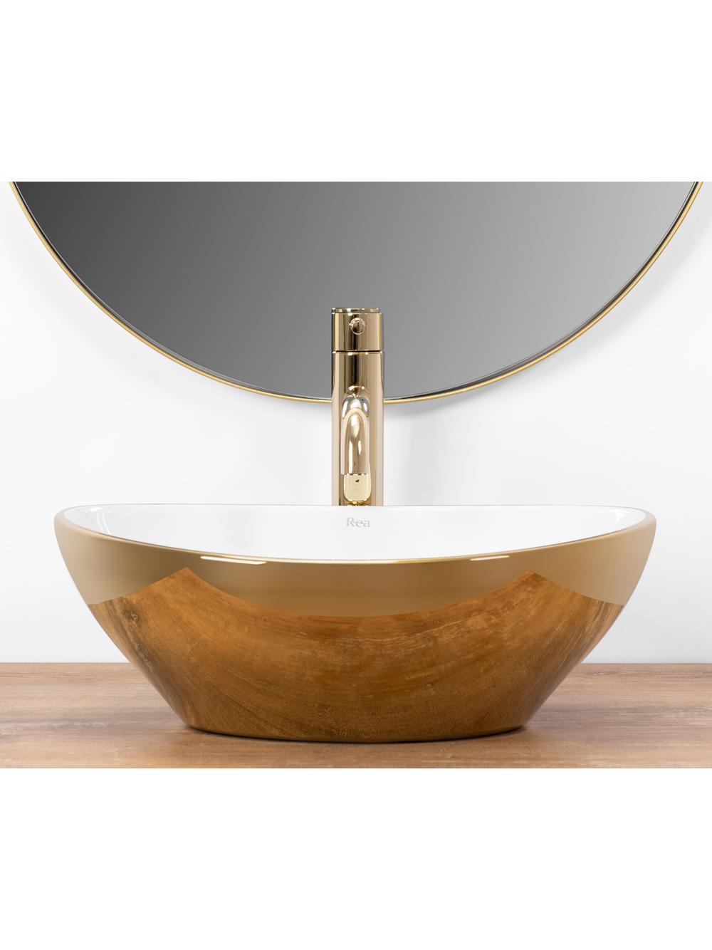 Umywalka nablatowa Rea Sofia Gold / White