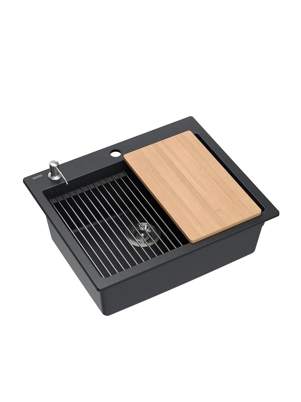 Zlewozmywak granitowy KURT 110 WORKSTATION Czarny Nakrapiany