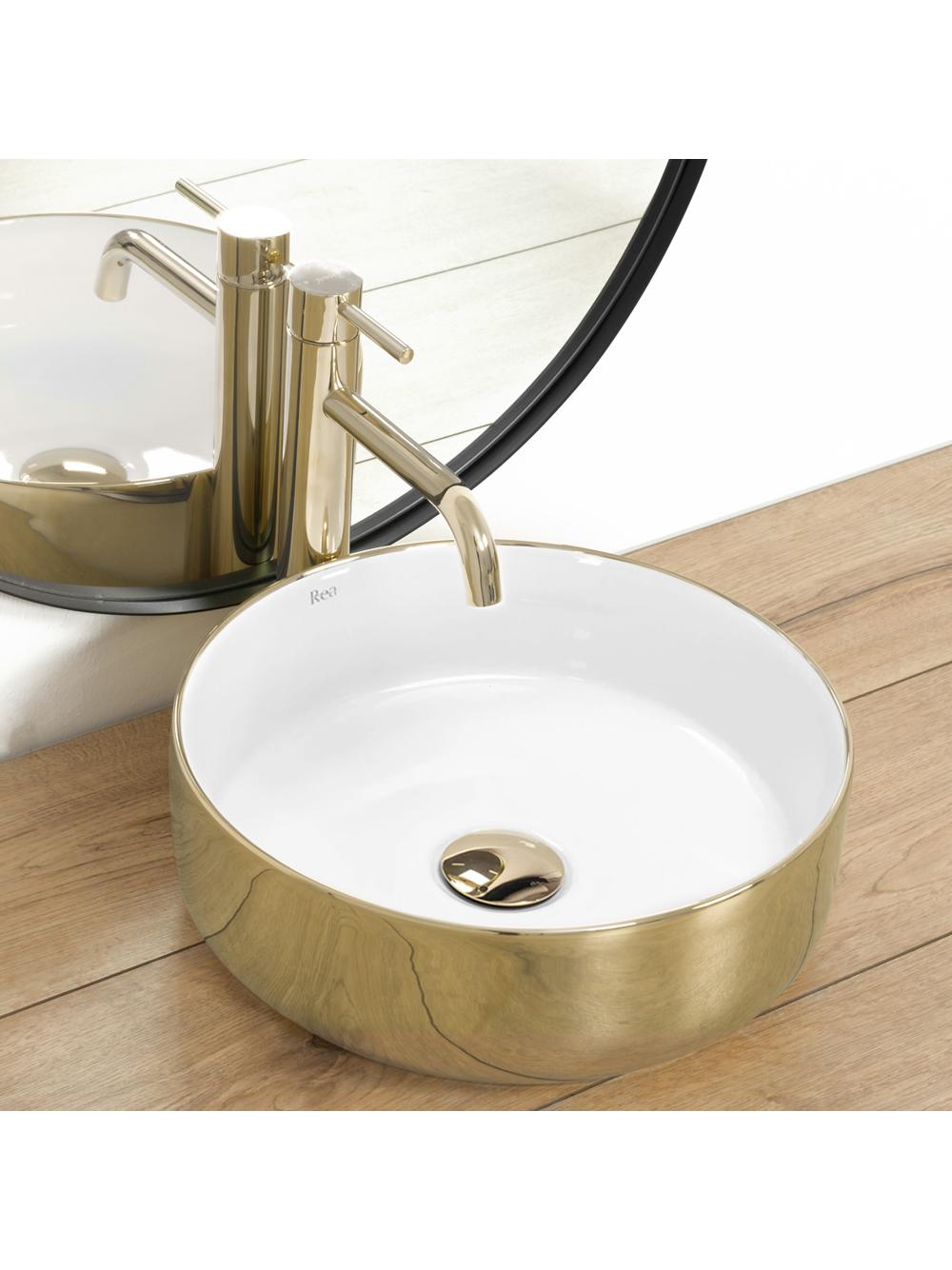Κεραμικός πάγκος νιπτήρας SAMI GOLD/WHITE 36 x 36x 12 cm