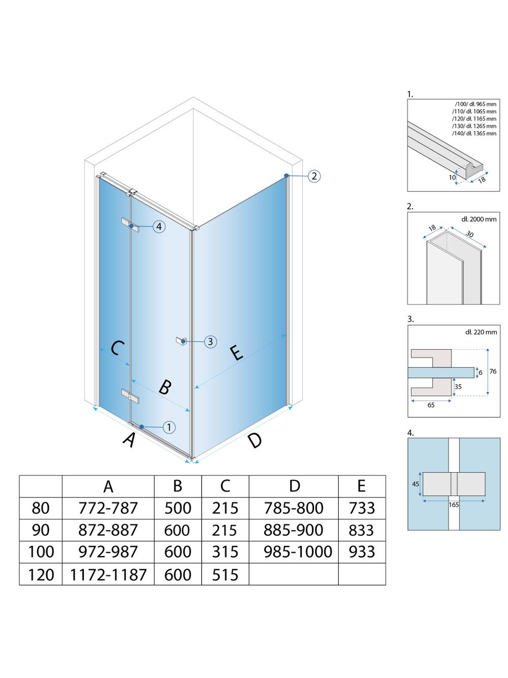 Shower enclosure Rea Atlas 90x90 Brush Gold