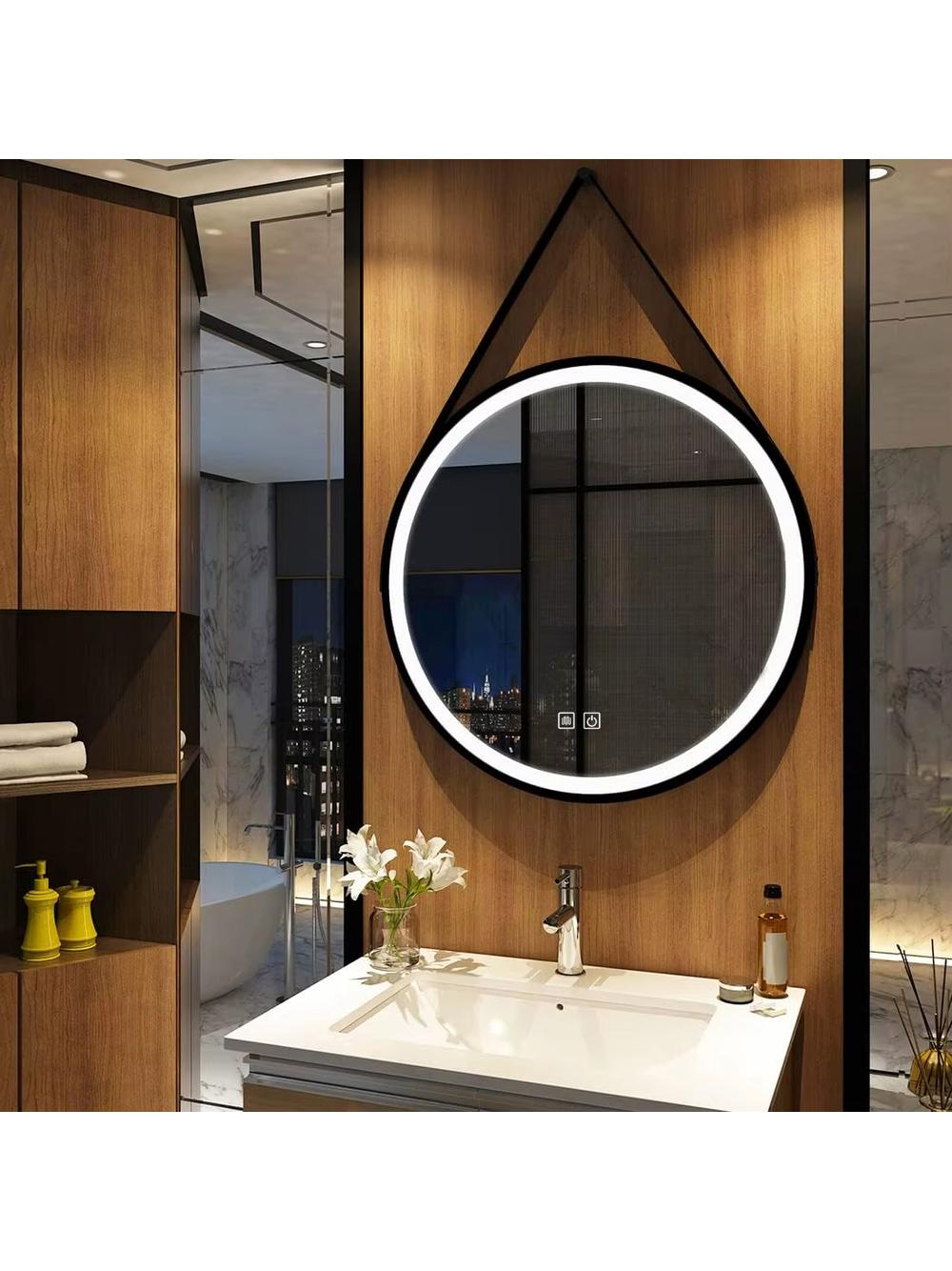 LUSTRO OKRĄGŁE LED WISZĄCE NA PASKU 70cm 104