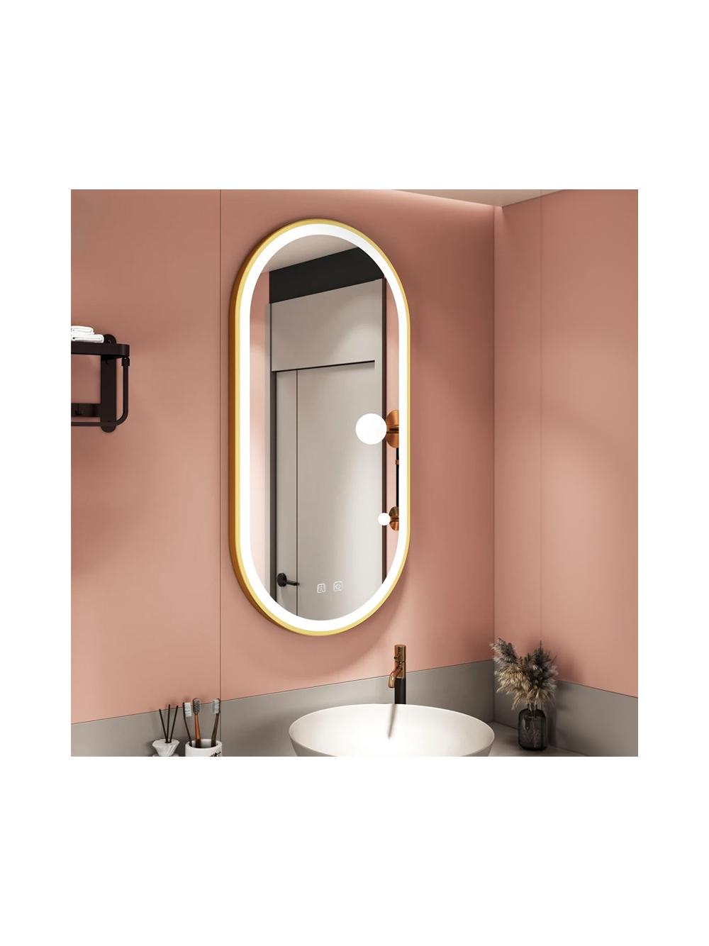 LUSTRO ŚCIENNE LED OVL 50x100cm Złote Szczotkowane