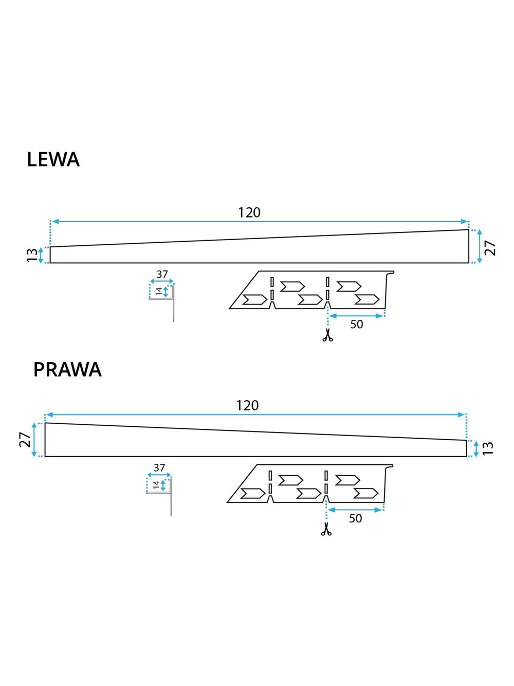 Listwa spadkowa brodzikowa 120cm Nikiel Szczotkowany