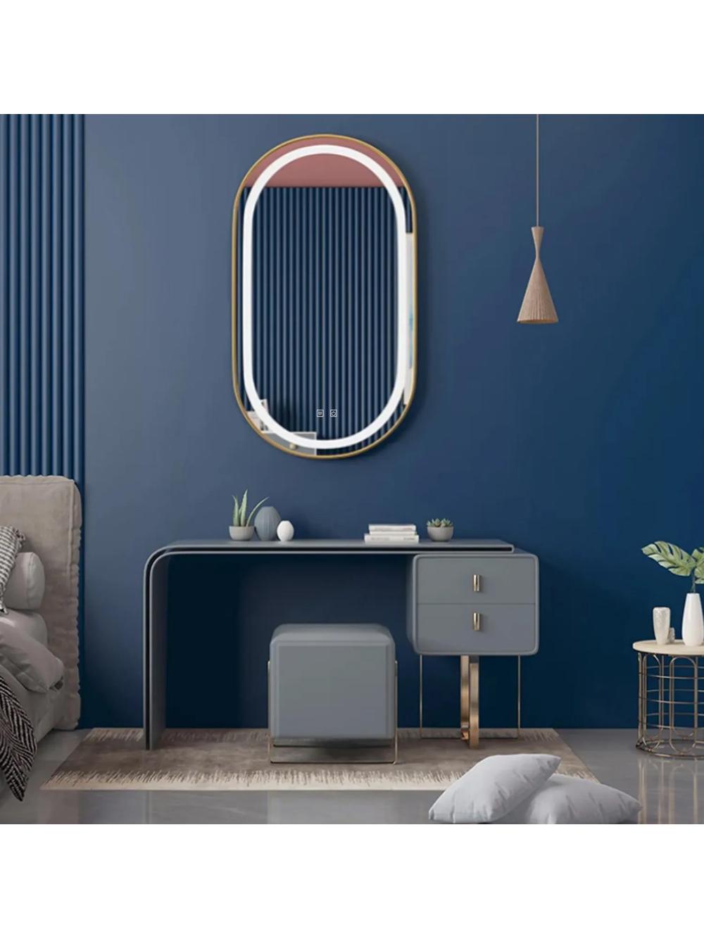 LUSTRO ŚCIENNE LED OLL 60x90 cm Złote Szczotkowane