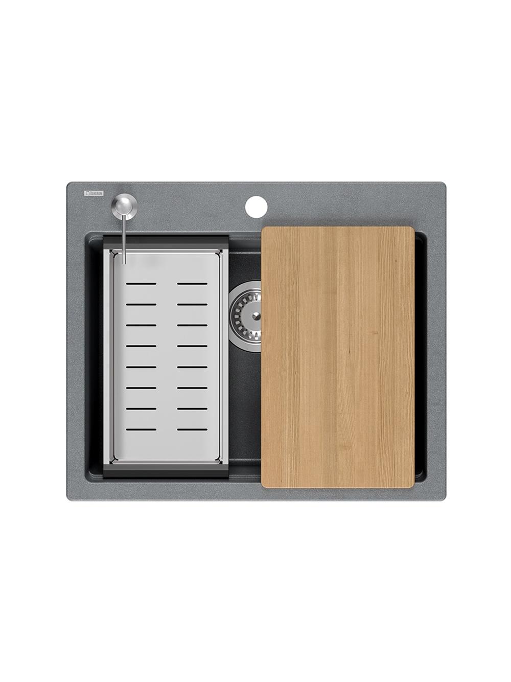 Zlewozmywak granitowy KURT 110 WORKSTATION SZARY Metalik