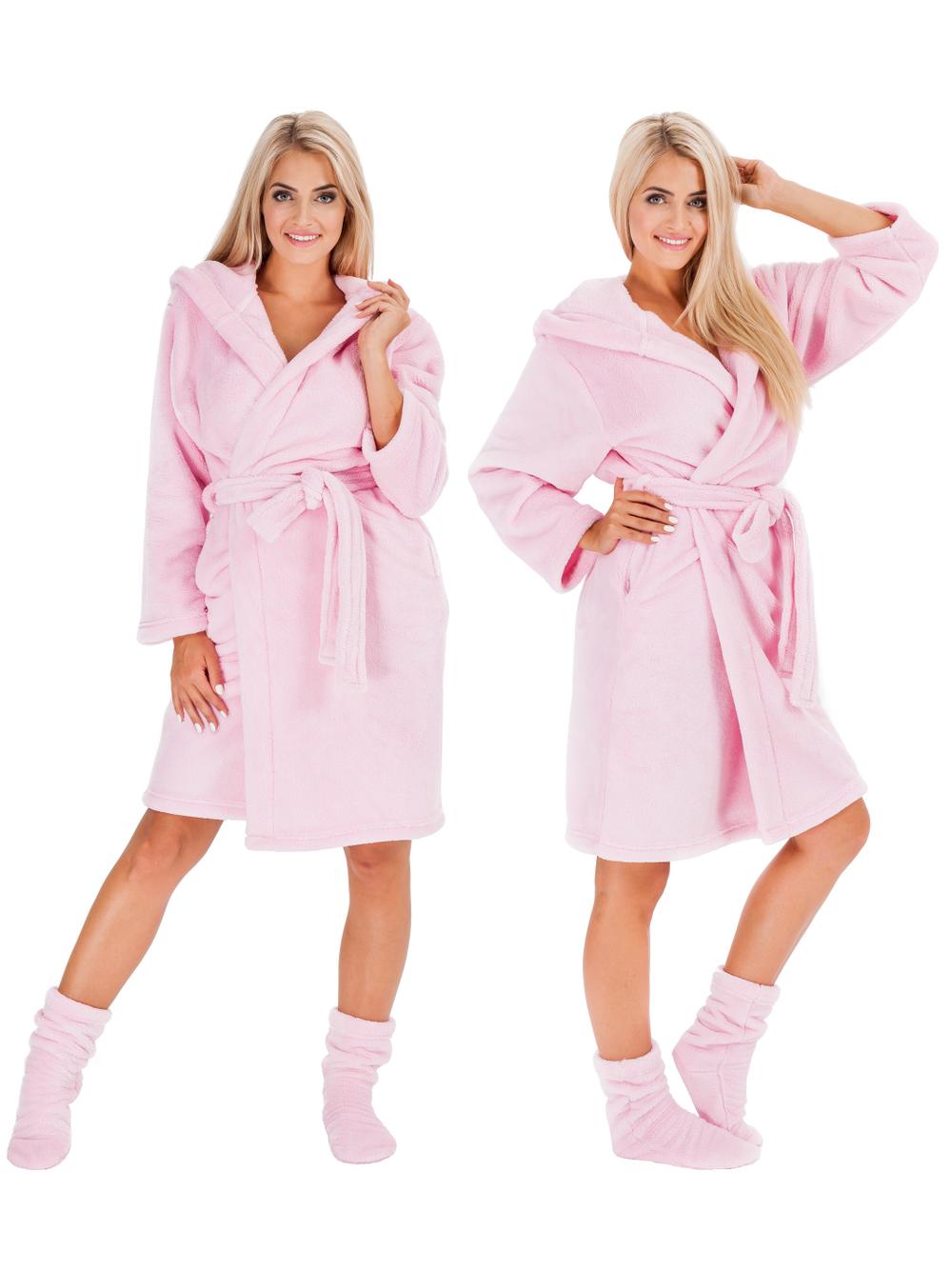 Dames badjas Nancy Roze sokken L/XL