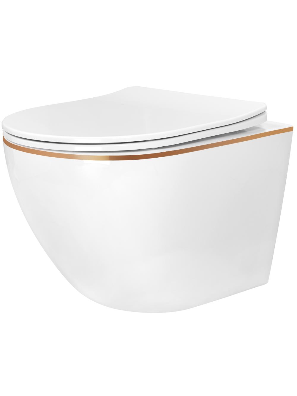 Zestaw Misa WC Carlo Mini Flat + Bidet Carlo Mini White Gold Edge