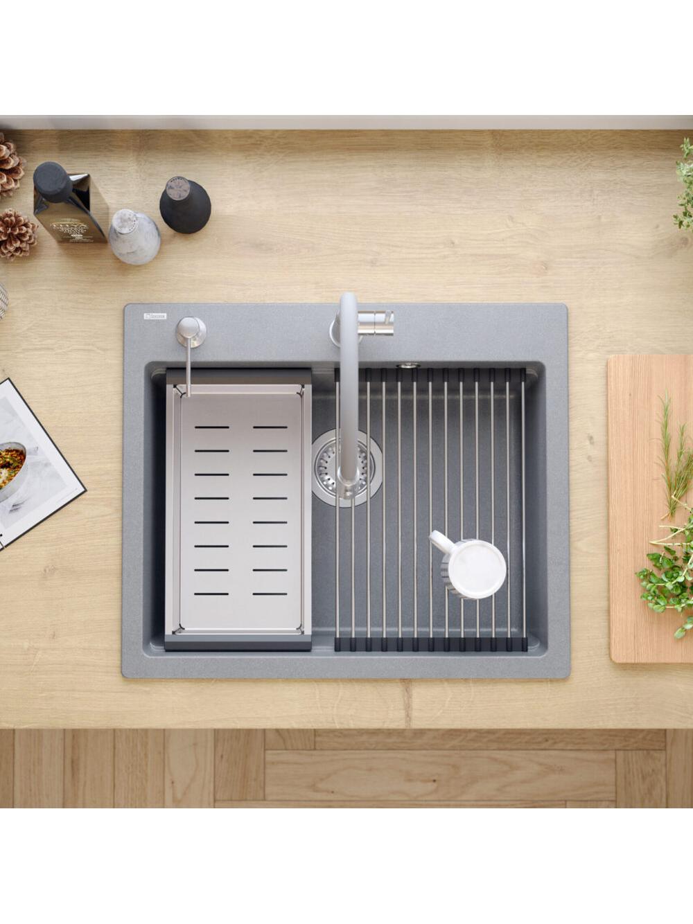 Zlewozmywak granitowy KURT 110 WORKSTATION SZARY Metalik