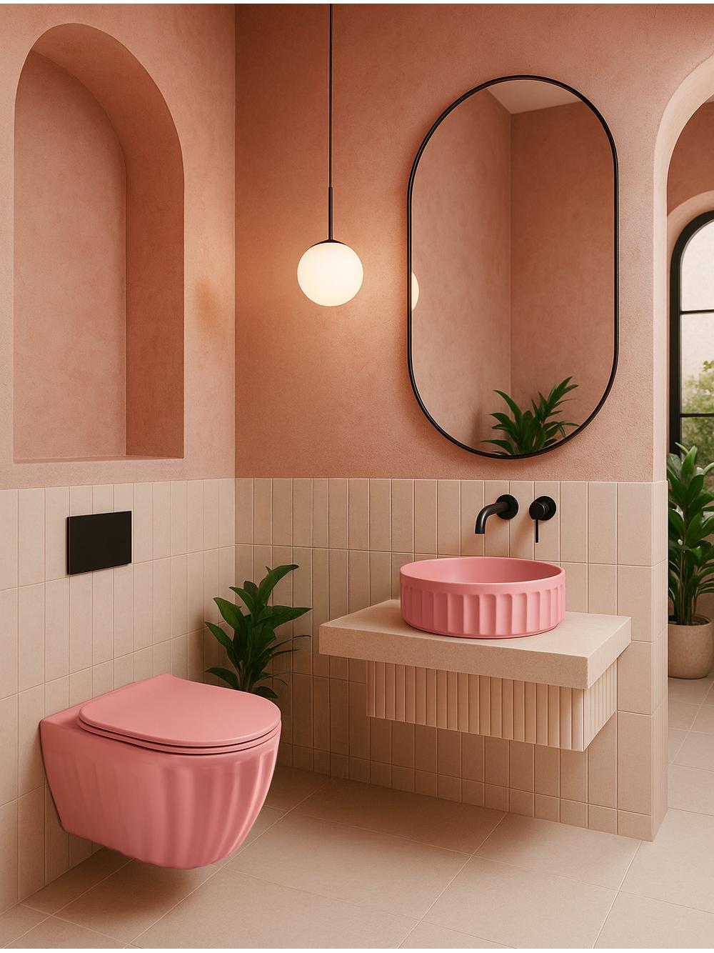 Zestaw Misa WC podwieszana + Umywalka nablatowa Rea Light Pink Matt