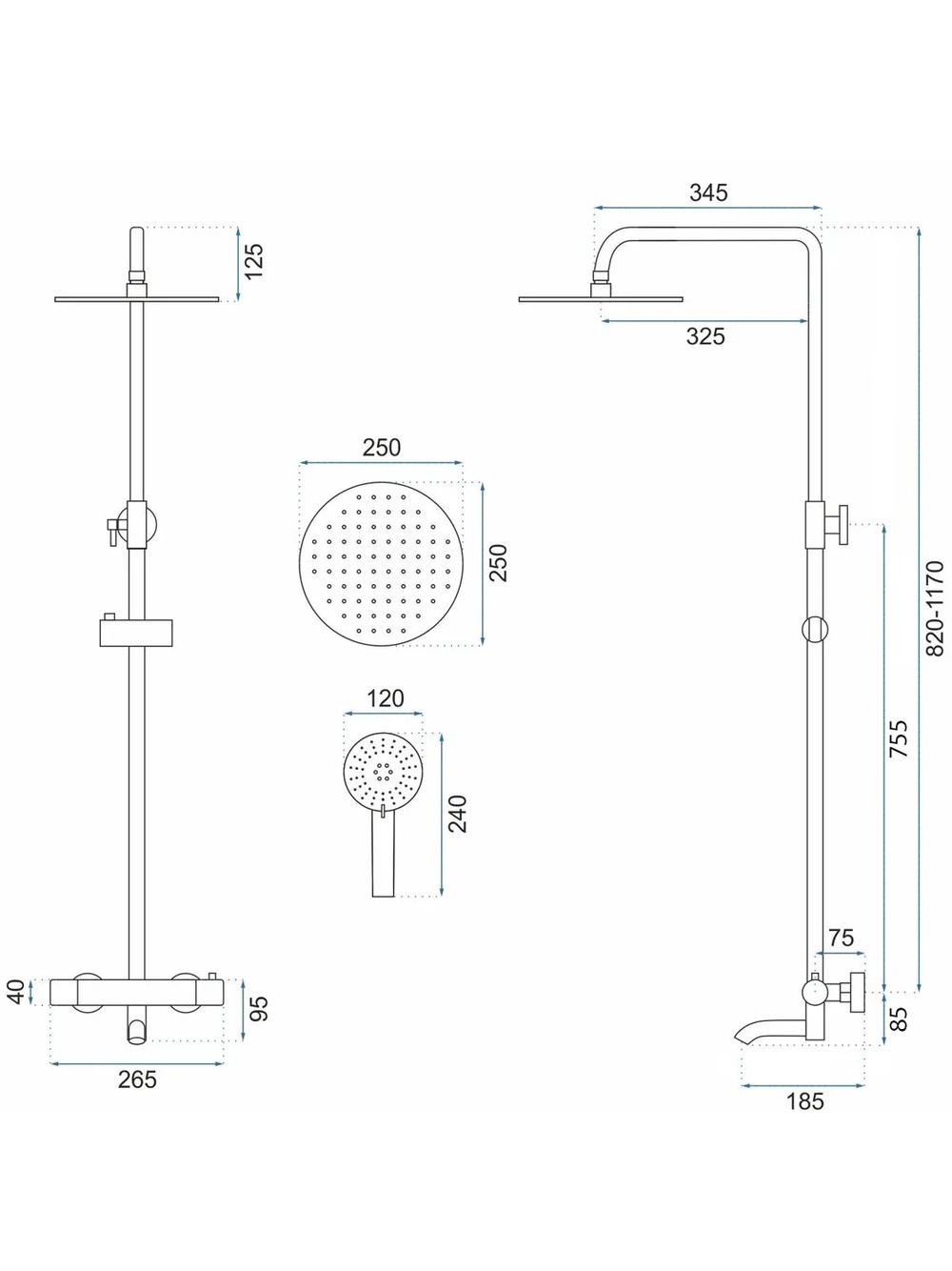 Kit de douche avec Thermostat Lungo White Mat