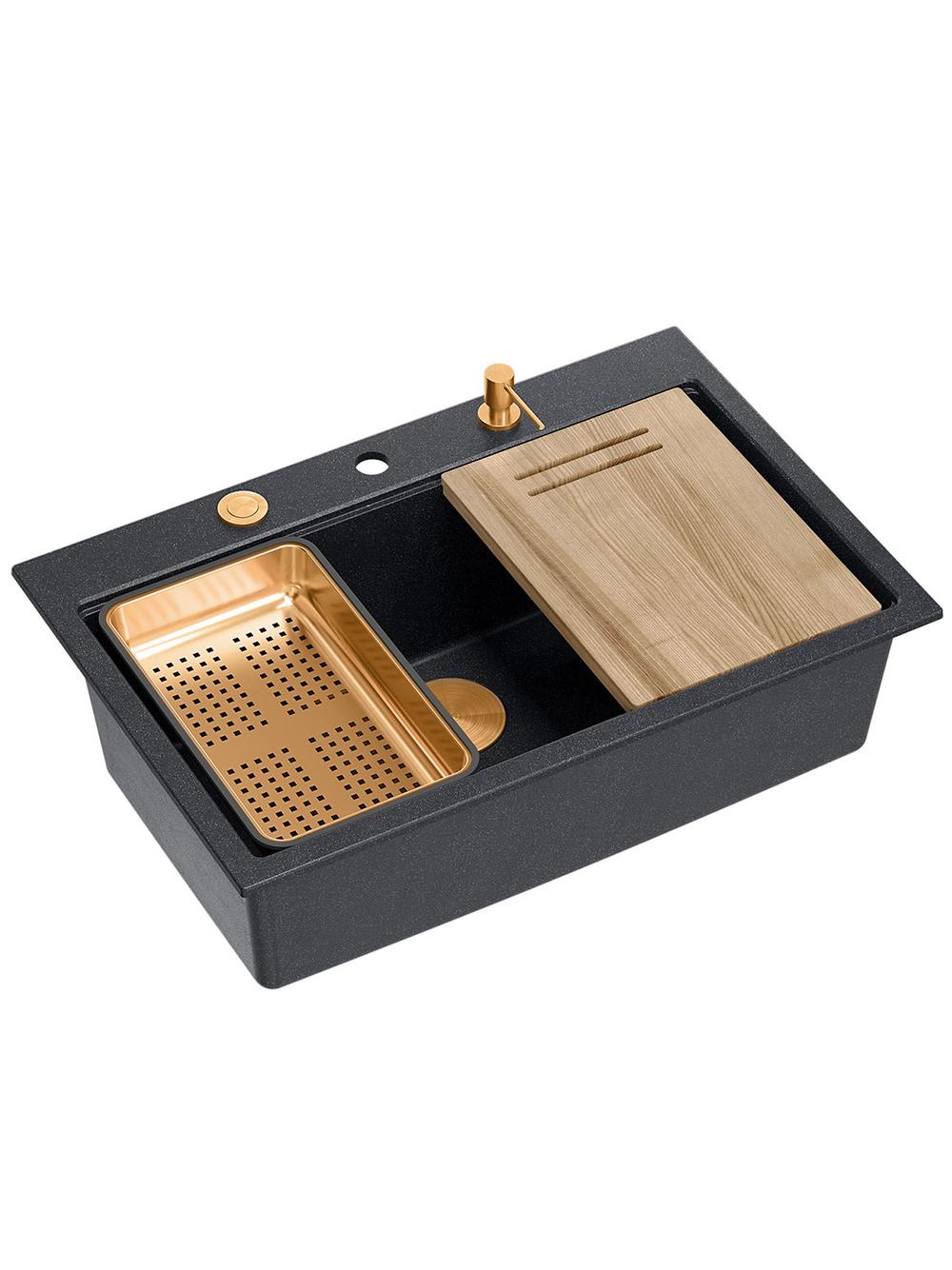 Zlewozmywak granitowy MARC 110 WORKSTATION Czarny Metalik